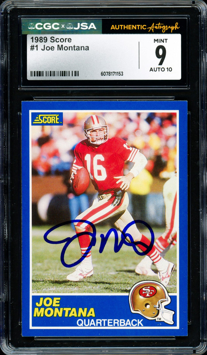 Joe Montana Signed 1989 Score Card #1 49ers CGC x JSA 9 Auto 10 CGC x JSA