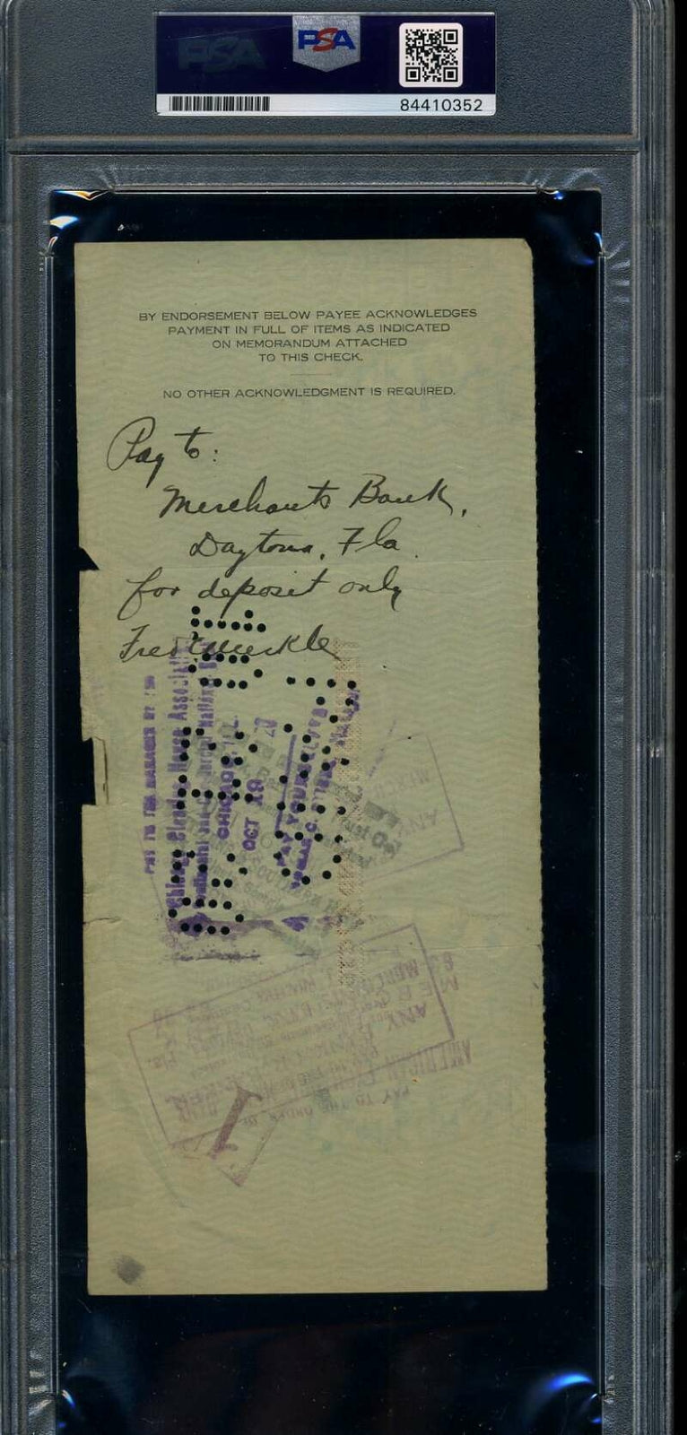 Fred Merkle PSA DNA Coa Signed 1920 Chicago Cubs Payroll Check 2 Autograph