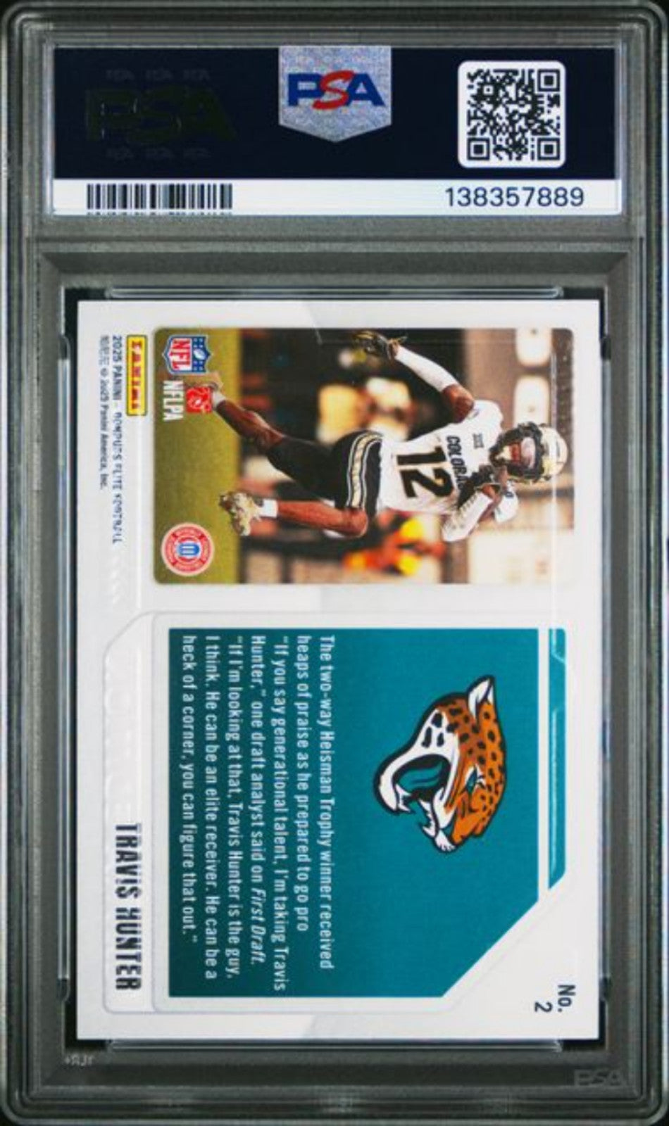 Graded 2025 Donruss Elite Travis Hunter #2 Orange /199 RC Football Card PSA 10