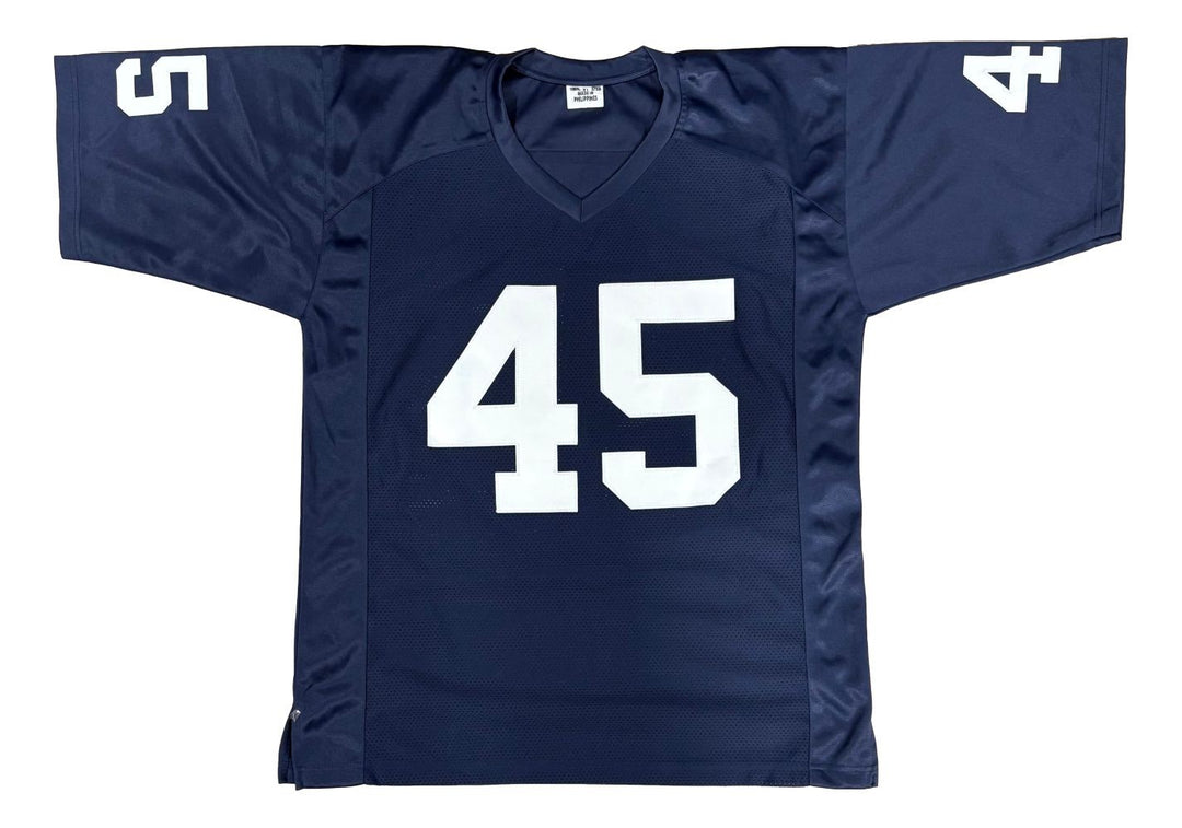 Rudy Ruettiger Sean Astin Notre Dame Signed Blue Never Quit Jersey BAS+JSA