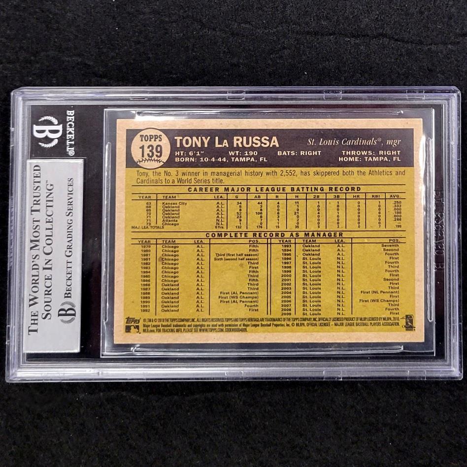 Tony LaRussa signed 2010 Topps Heritage #139 St. Louis Cardinals card auto BAS
