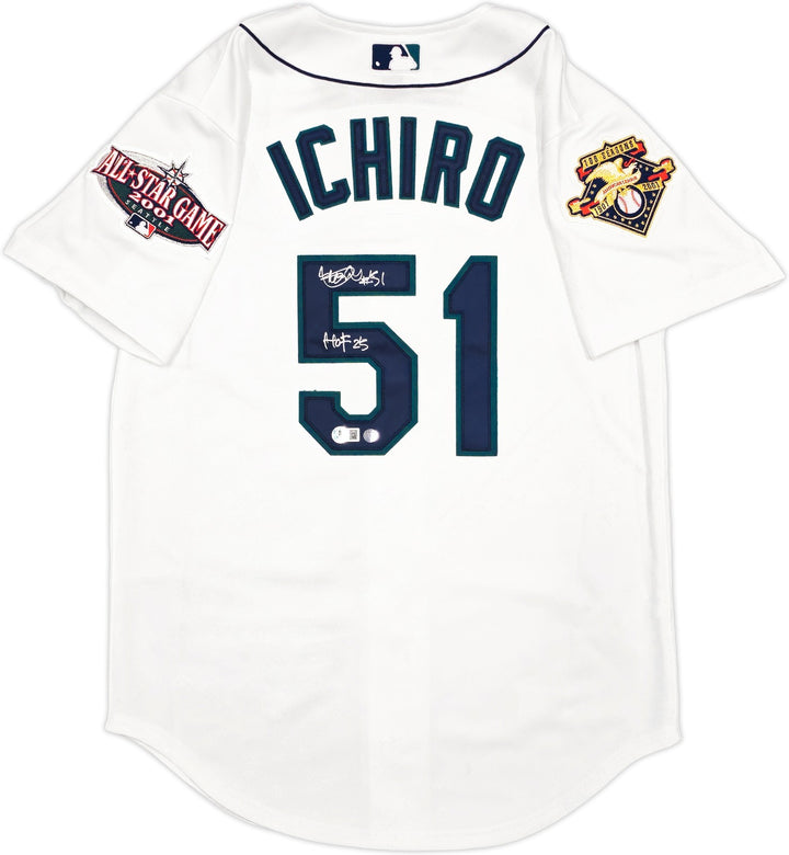 Mariners Ichiro Suzuki Auto White Mitchell Ness 01 ASG Rookie Jersey HOF 25 BAS