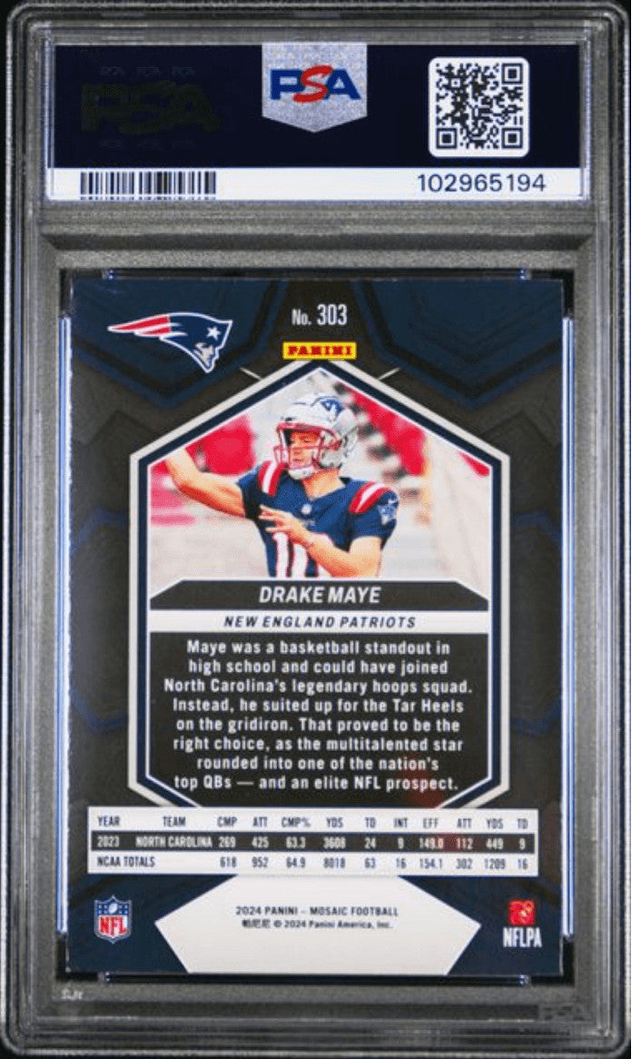 Graded 2024 Panini Mosaic Drake Maye #303 Rookie RC Card PSA 9 Mint