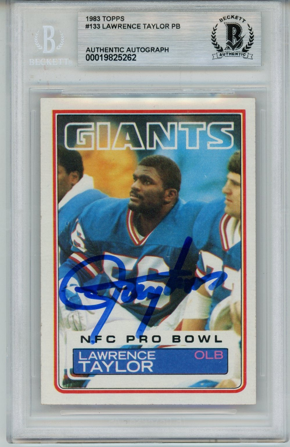 Lawrence Taylor Autographed 1983 Topps #133 Trading Card Slab Beckett 57111