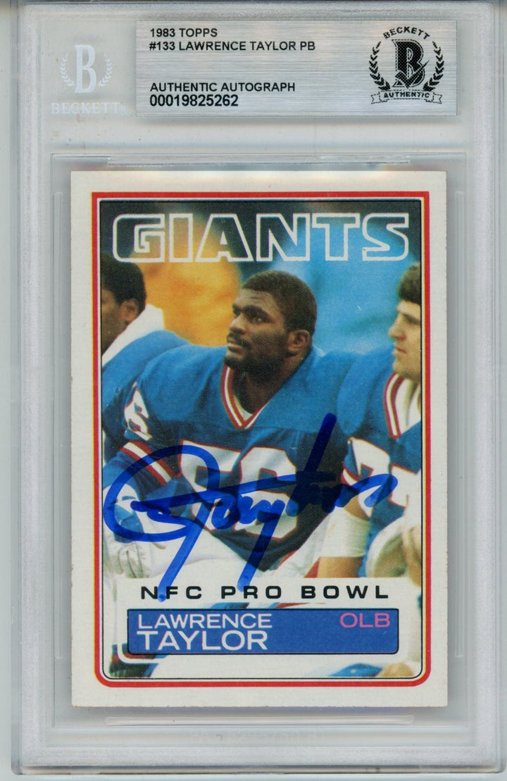 Lawrence Taylor Autographed 1983 Topps #133 Trading Card Slab Beckett 57111