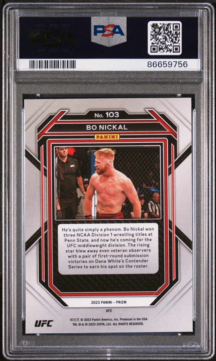 Graded 2023 Panini Prizm UFC Bo Nickal #103 Rookie RC UFC MMA Card PSA 10 Gem