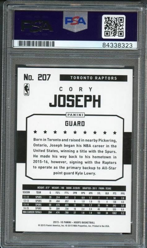 2015-16 NBA Hoops #207 Cory Joseph Signed Card AUTO PSA Slabbed Spurs