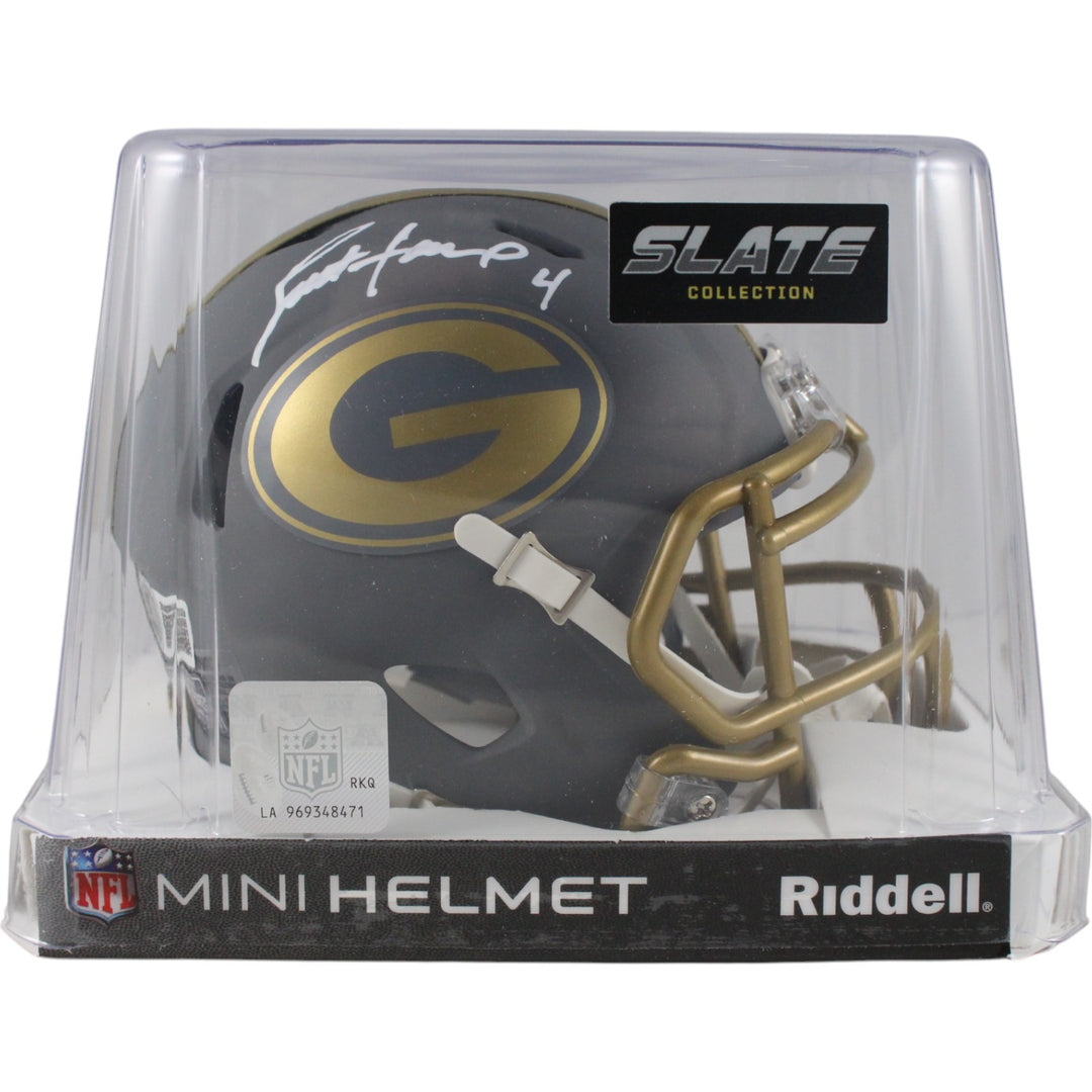 Brett Favre Autographed Green Bay Packers Slate Mini Helmet Beckett 49231