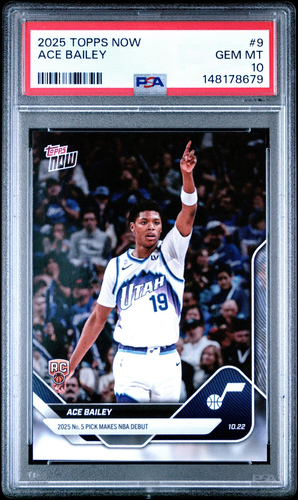 Graded 2025 Topps Now Ace Bailey #9 Rookie RC Basketball Card PSA 10