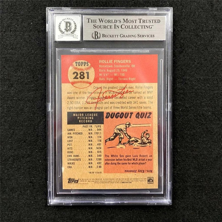 Rollie Fingers signed 2020 Topps Living Set card #281 A's ~ Beckett BAS 10 Auto