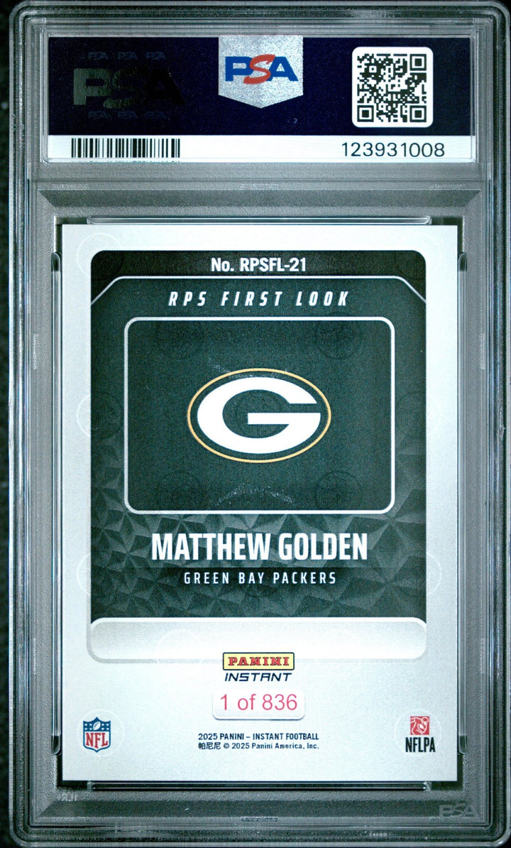 Graded 2025 Panini Instant Matthew Golden #RPSFL21 Rookie RC Card PSA 10