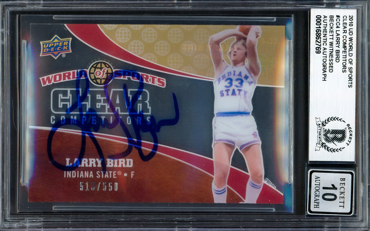Larry Bird Auto 2010 UD World Sports Clear Competitors Card CC4 Sig 10 /550 BAS