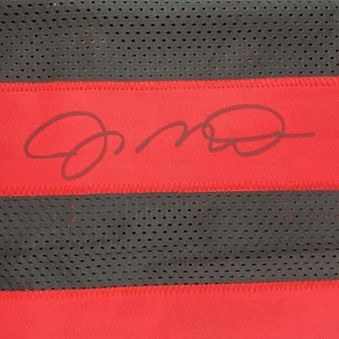 Framed Signed Joe Montana 35x39 San Francisco Black Jersey JSA COA