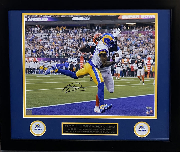 Odell Beckham Jr Rams Framed Signed 16x20 1st TD Super Bowl LVI Fanatics COA