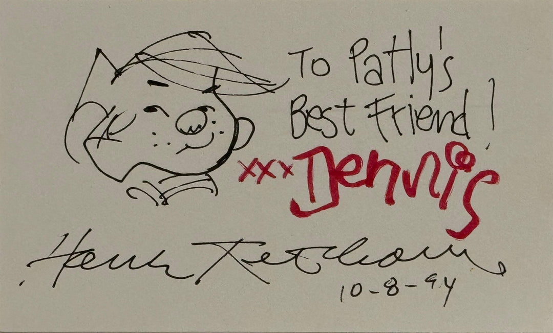 Hank Ketcham signed index card "Dennis The Menace "signed cartoonist autograph (