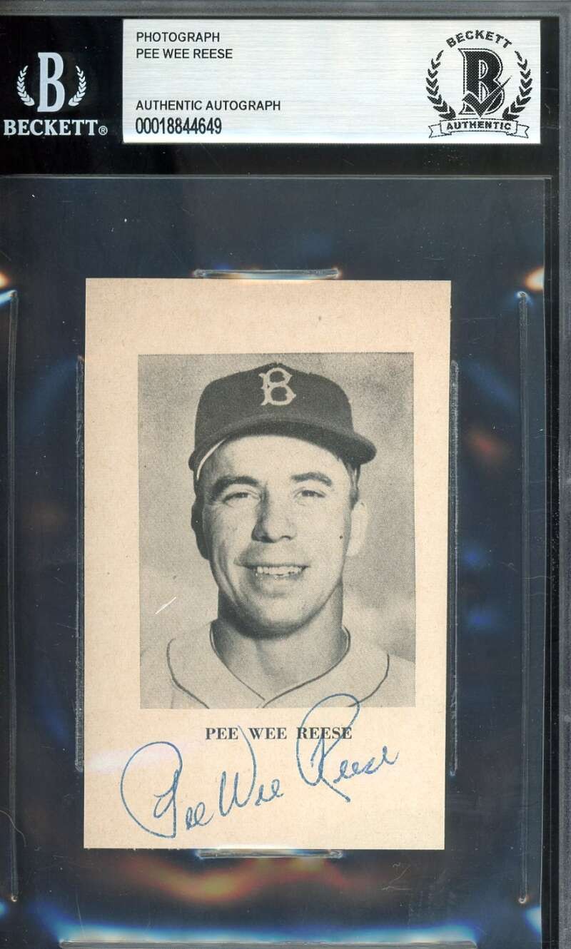 Pee Wee Reese Beckett BAS Signed 3x4 Photo 1953 Autograph