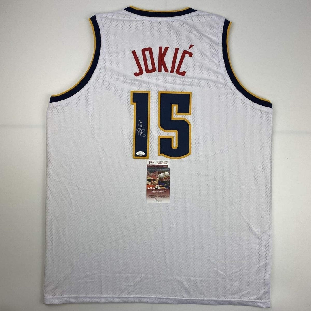 Autographed/Signed Nikola Jokic Denver White Basketball Jersey JSA COA