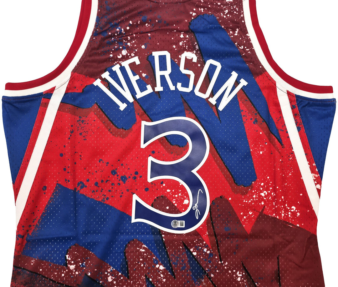 76ers Allen Iverson Auto Red Mitchell Ness 96-97 Swingman Hyper Jersey XL Becket