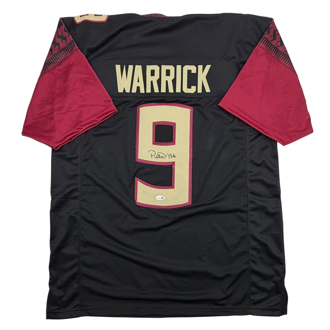 Autographed/Signed Peter Warrick Florida State FSU Black College Jersey JSA COA
