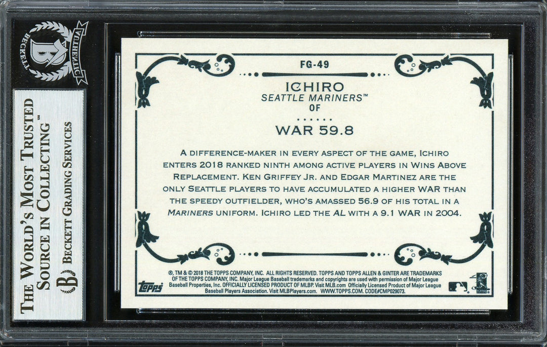 Ichiro Suzuki Auto 2018 Topps Allen Ginter Fantasy Goldmine Card FG-49 BAS