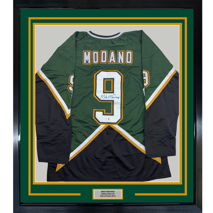 Framed Autographed/Signed Mike Modano 99 Cup 33x42 Dallas Green Jersey BAS COA
