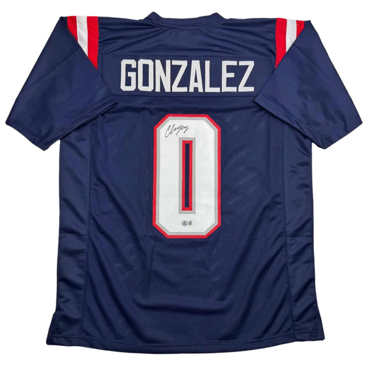 Autographed/Signed Christian Gonzalez New England Blue Jersey BAS COA