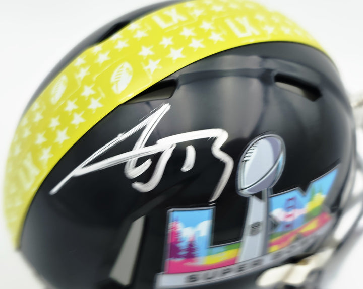 AJ Barner Signed Seahawks Black SB LX Logo Speed Mini Helmet Beckett Witness