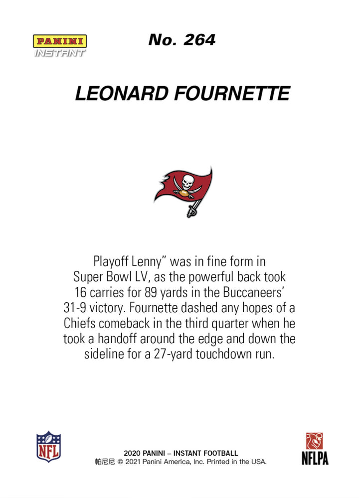 LEONARD FOURNETTE “SPRINTS FOR 27 YARD TD SUPER BOWL LV” PANINI INSTANT CARD 264
