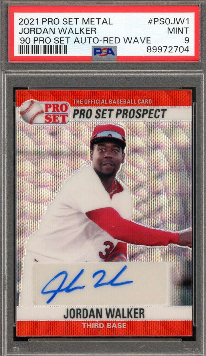 Jordan Walker Mint 9 PSA DNA Signed 2021 Pro Set Metal Red Weave Rookie Autograp