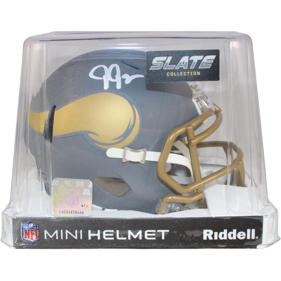 Justin Jefferson Autographed Minnesota Vikings Mini Helmet Slate Beckett 51009