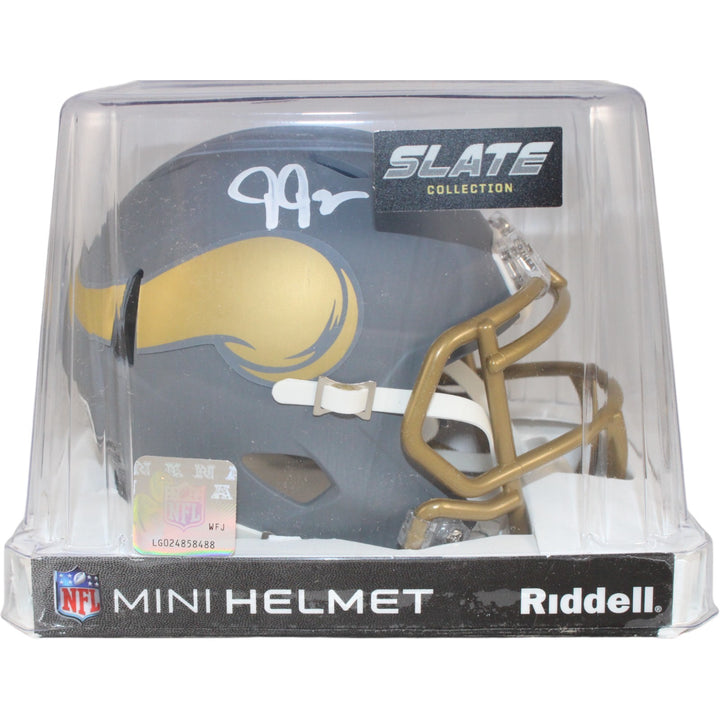 Justin Jefferson Autographed Minnesota Vikings Mini Helmet Slate Beckett 51009