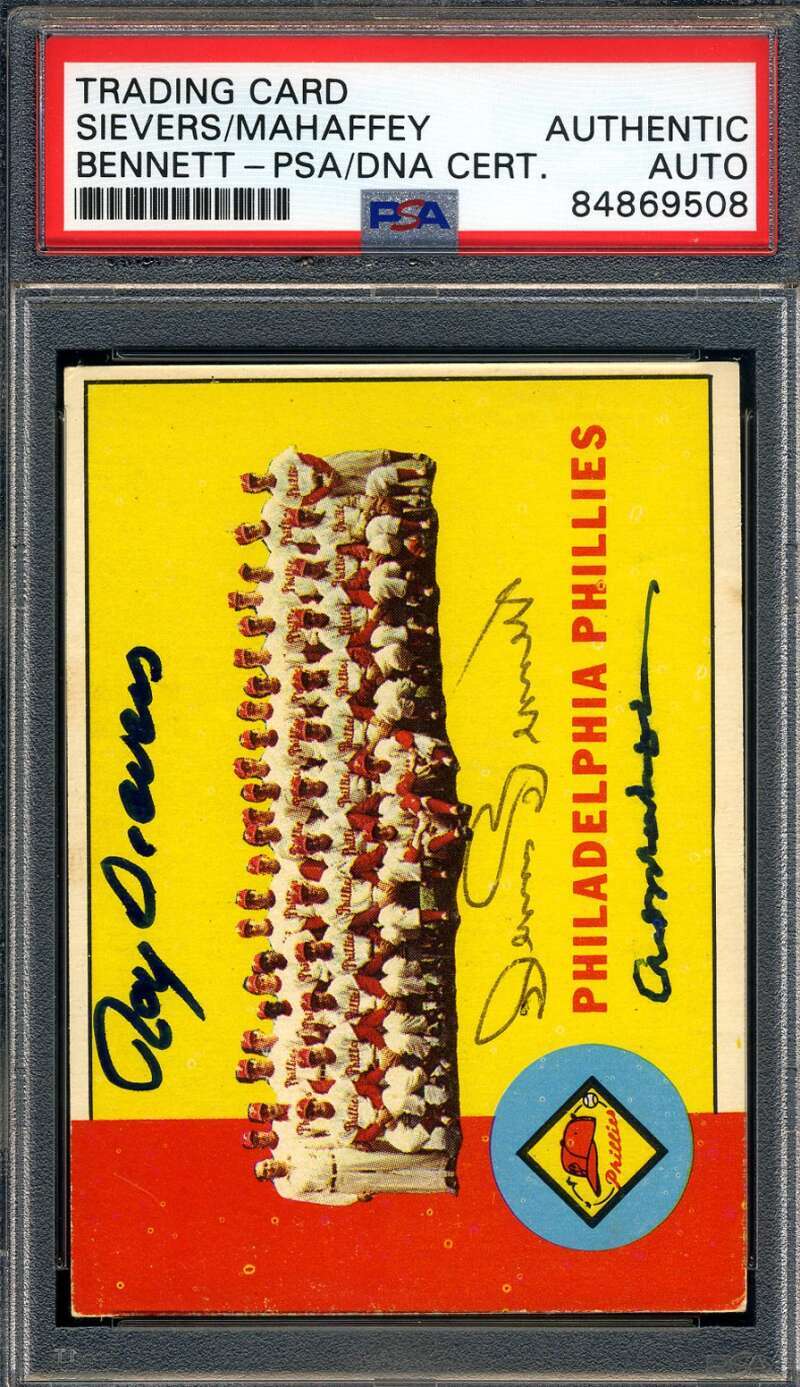 Sievers Mahaffey Bennett PSA DNA Signed 1963 Topps Team Autograph