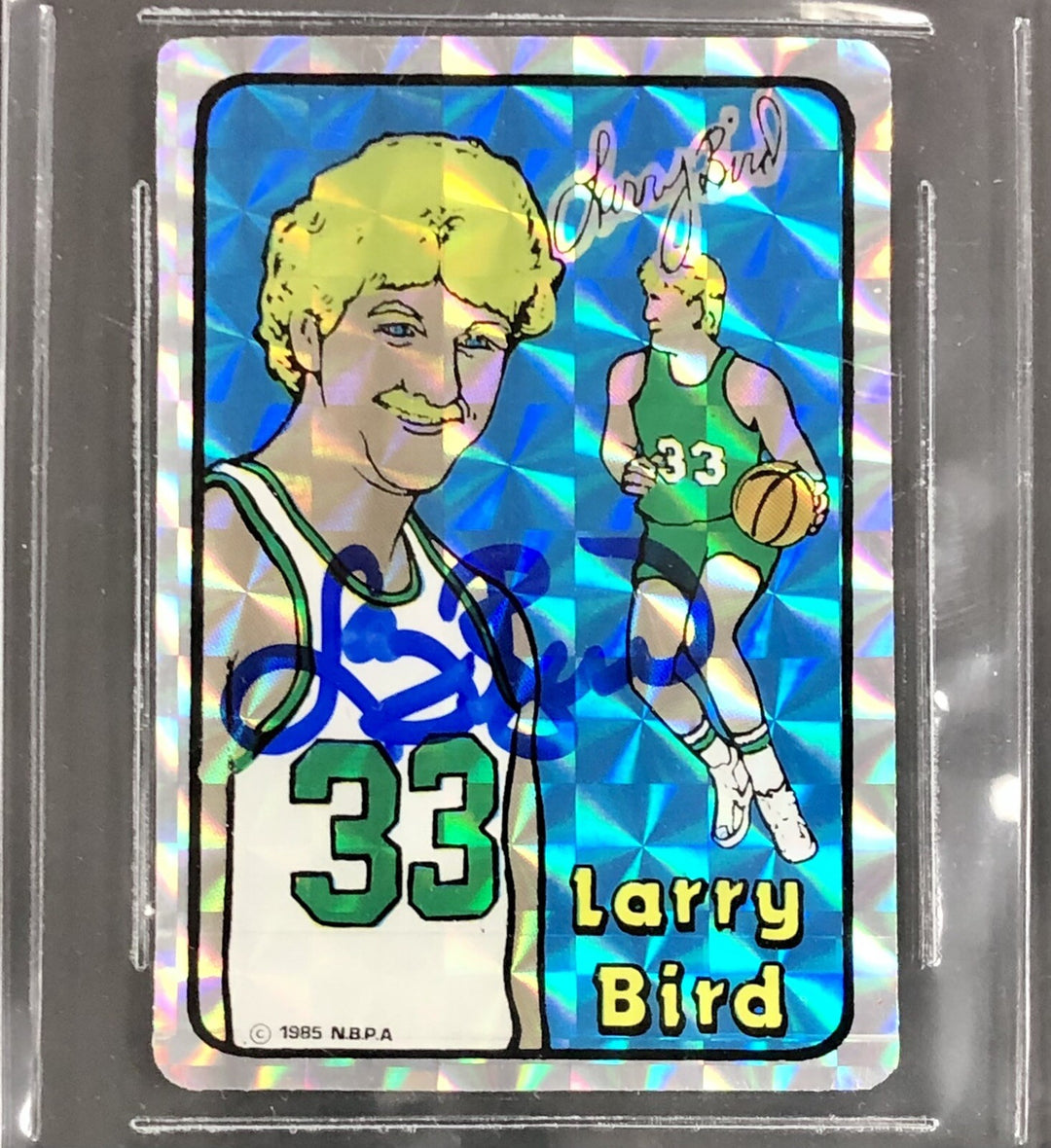 Larry Bird autograph signed 1985 Prism Jewel Sticker card #2 Beckett BAS BGS