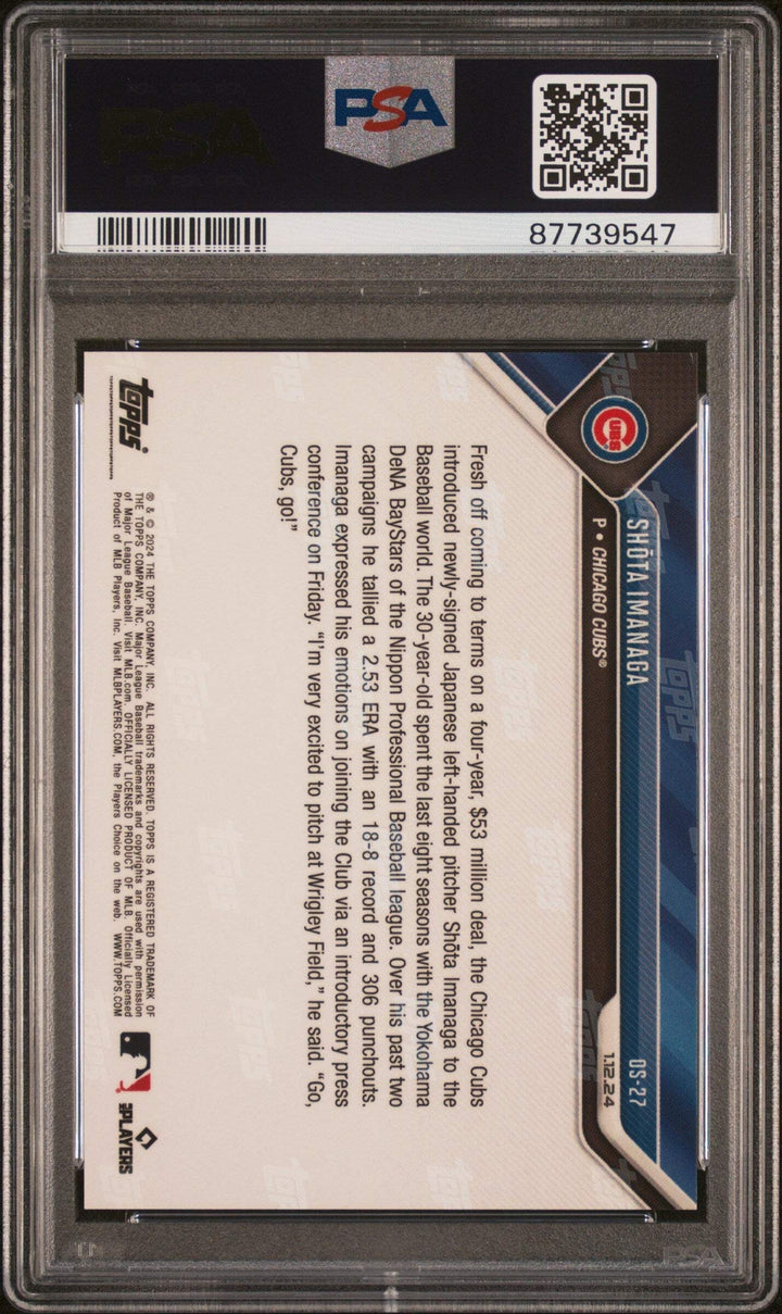 Graded 2023 Topps Now Shota Imanaga #OS27 Offseason Rookie Baseball Card PSA 10