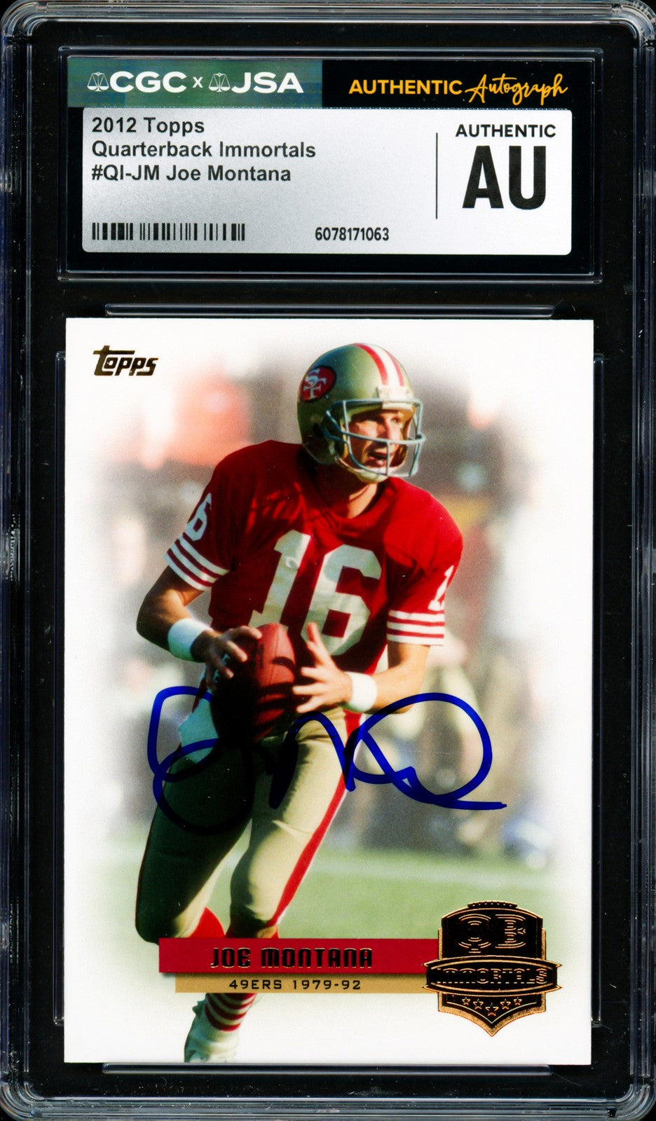 Joe Montana Signed 2012 Topps QB Immortals Card QI-JM 49ers CGC x JSA