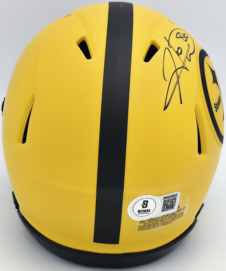 Hines Ward Signed Pittsburgh Steelers Gold Rave Speed Mini Helmet Beckett Wit