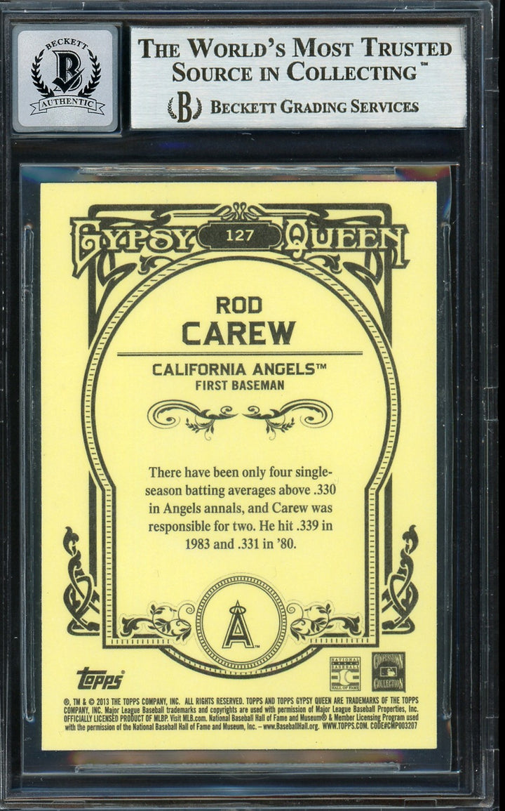 Rod Carew Auto 2013 Topps Gypsy Queen Card 127 California Angels Auto 10 Beckett