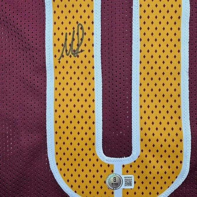 Framed Autographed/Signed Mike Sainristil 35x39 Washington Red Jersey COA