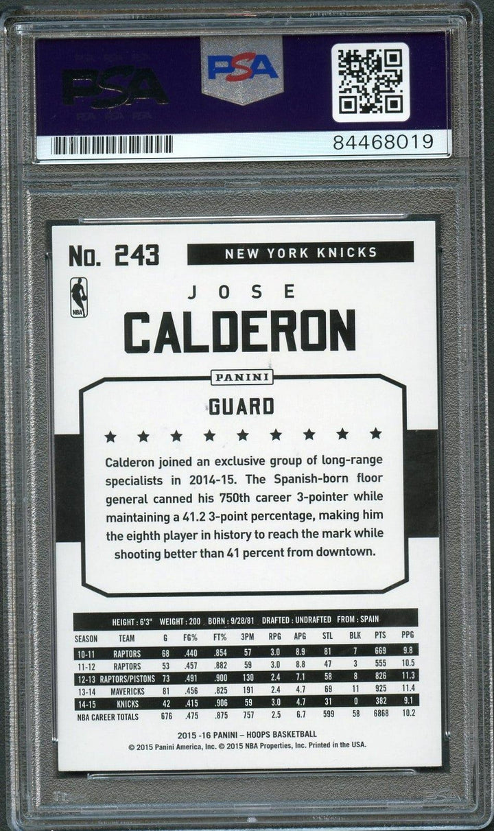 2015-16 NBA Hoops #243 Jose Calderon Signed Card AUTO PSA Slabbed Knicks