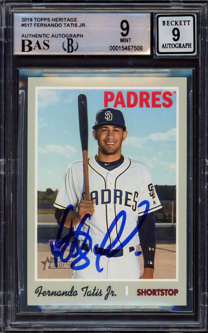 Fernando Tatis Jr. Signed 2019 Topps Heritage RC 517 Padres BGS 9 Sig 9 Beckett