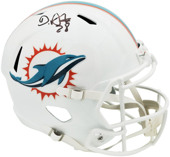 De'Von Achane Auto Dolphins White Full Size Speed Replica Helmet Beckett Witness