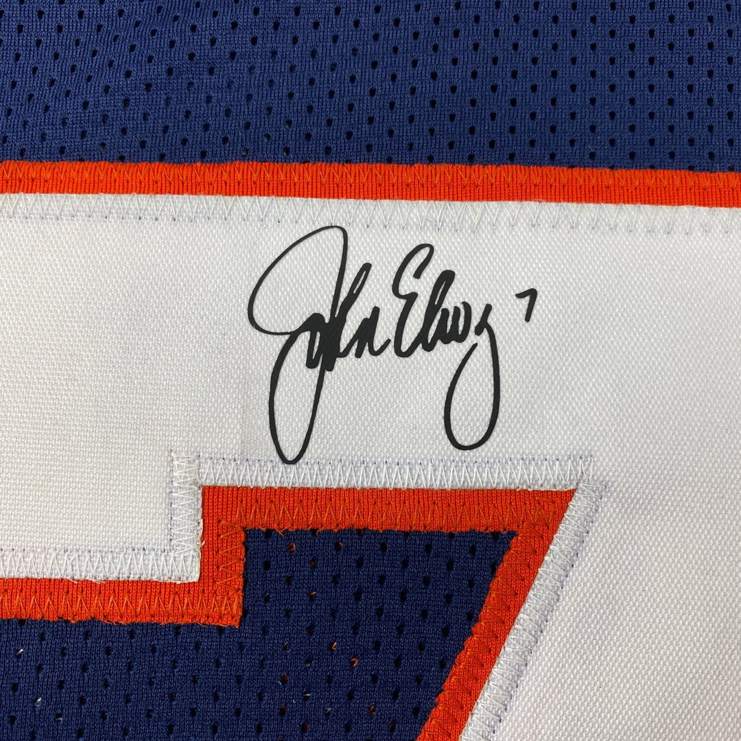 Facsimile Autographed John Elway Denver Blue Reprint Laser Jersey Size Men's XL