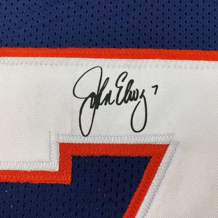 Facsimile Autographed John Elway Denver Blue Reprint Laser Jersey Size Men's XL