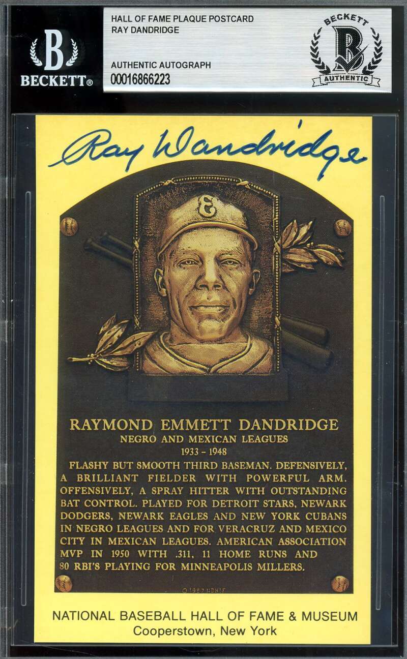 Ray Dandridge Beckett BAS Signed Gold Hall of Fame Plaque Postcard Autograph