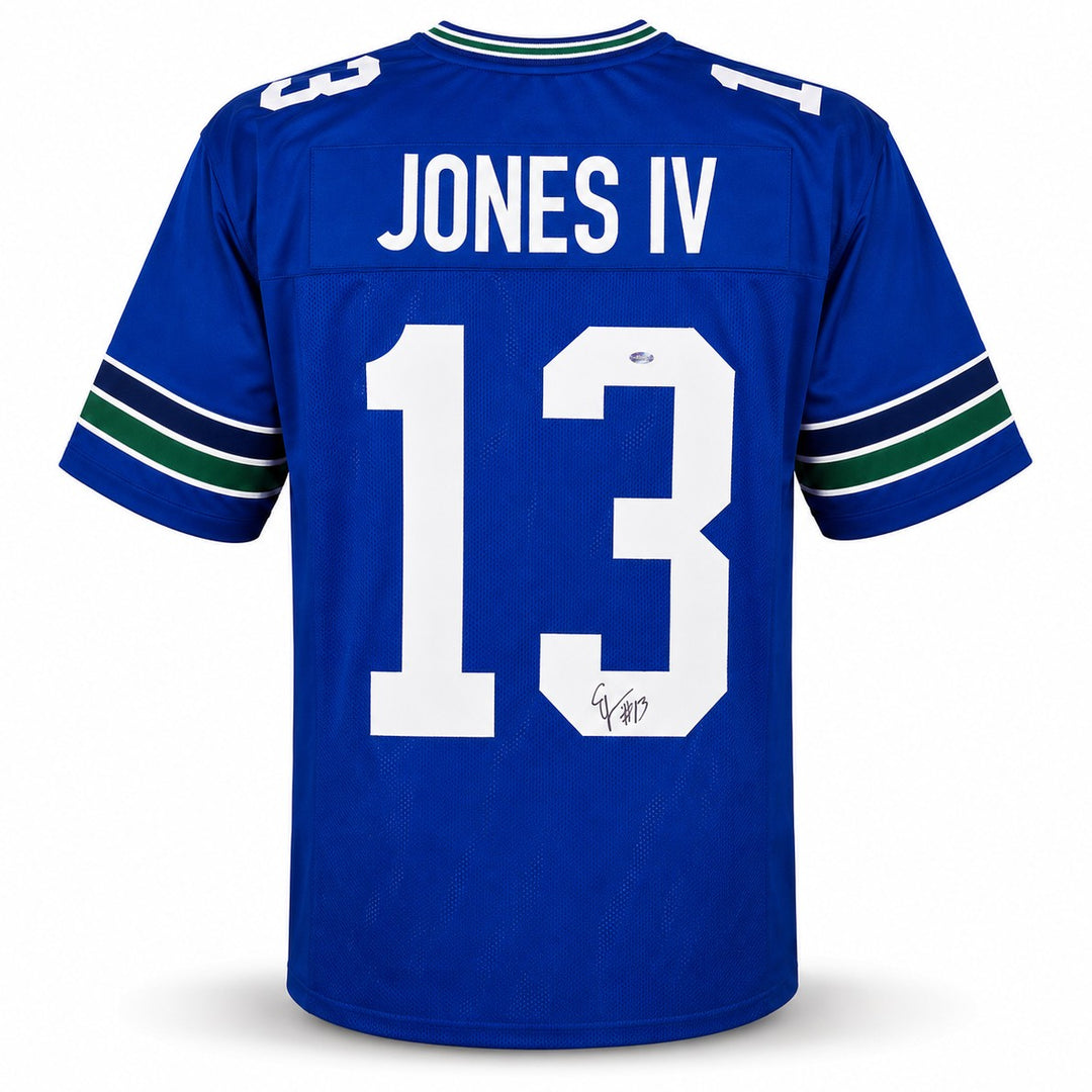Seattle Seahawks Ernest Jones IV Signed Blue Throwback Jersey MCS Holo
