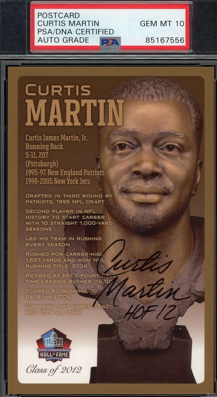 Curtis Martin Gem Mint 10 PSA DNA Signed HoF Bronze Bust Postcard /150 Autograph