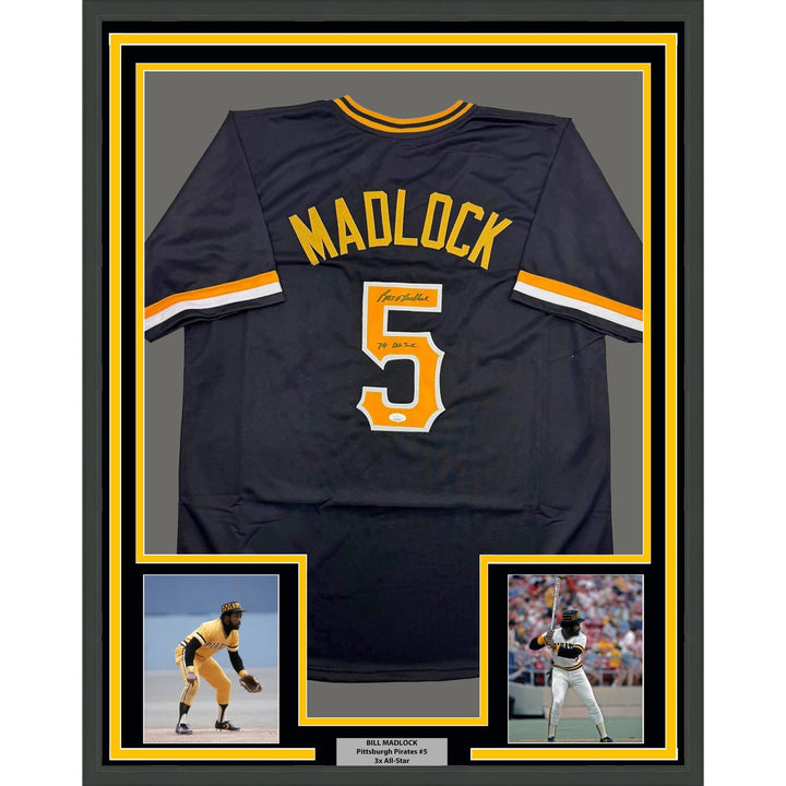Framed Signed Bill Madlock 35x39 Pittsburgh Black Jersey JSA COA