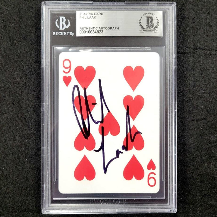 Phil Laak signed 9 of Hearts Playing Card World Series Poker auto ~ Beckett BAS