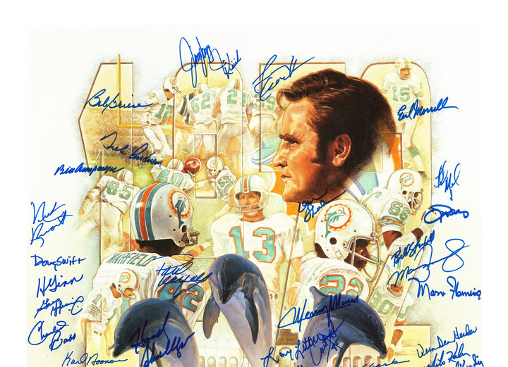 1972 Dolphins Perfect Season Team Auto Lithograph Photo 40+ Sigs Shula, Griese #