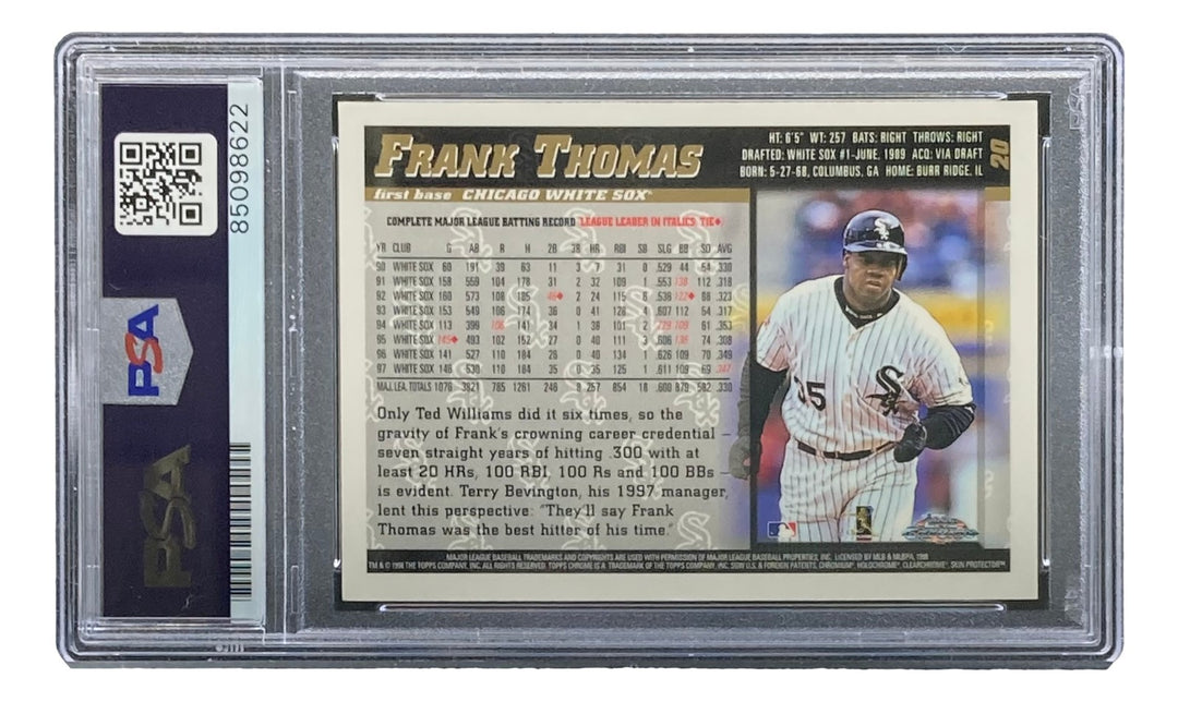 Frank Thomas Signed 1998 Topps #20 Chicago White Sox Trading Card PSA/DNA